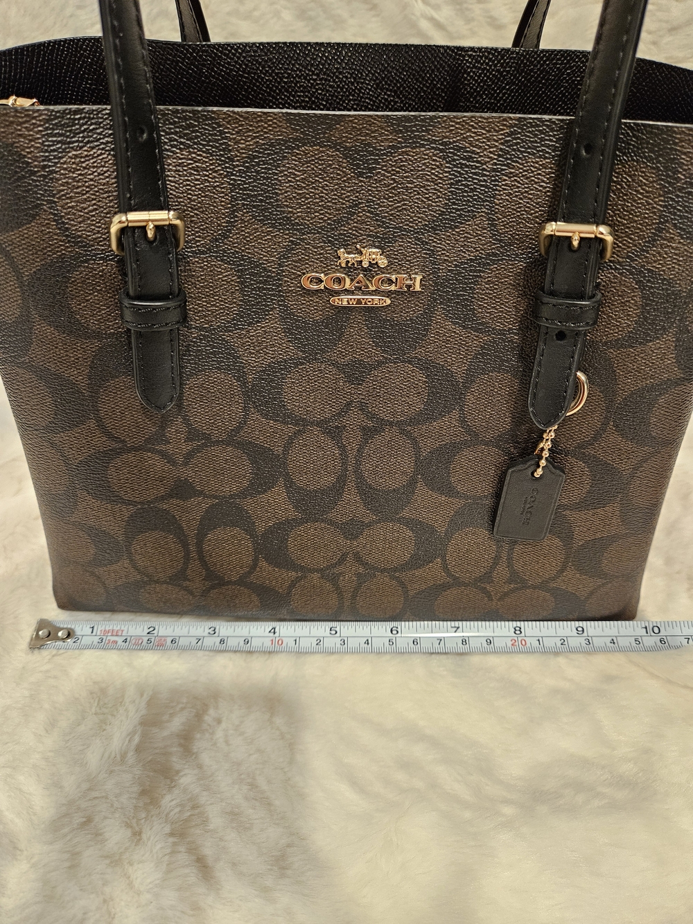 Coach Mollie 25 Tote Bag In Dark Brown Signature Canvas - Picture 9 of 12